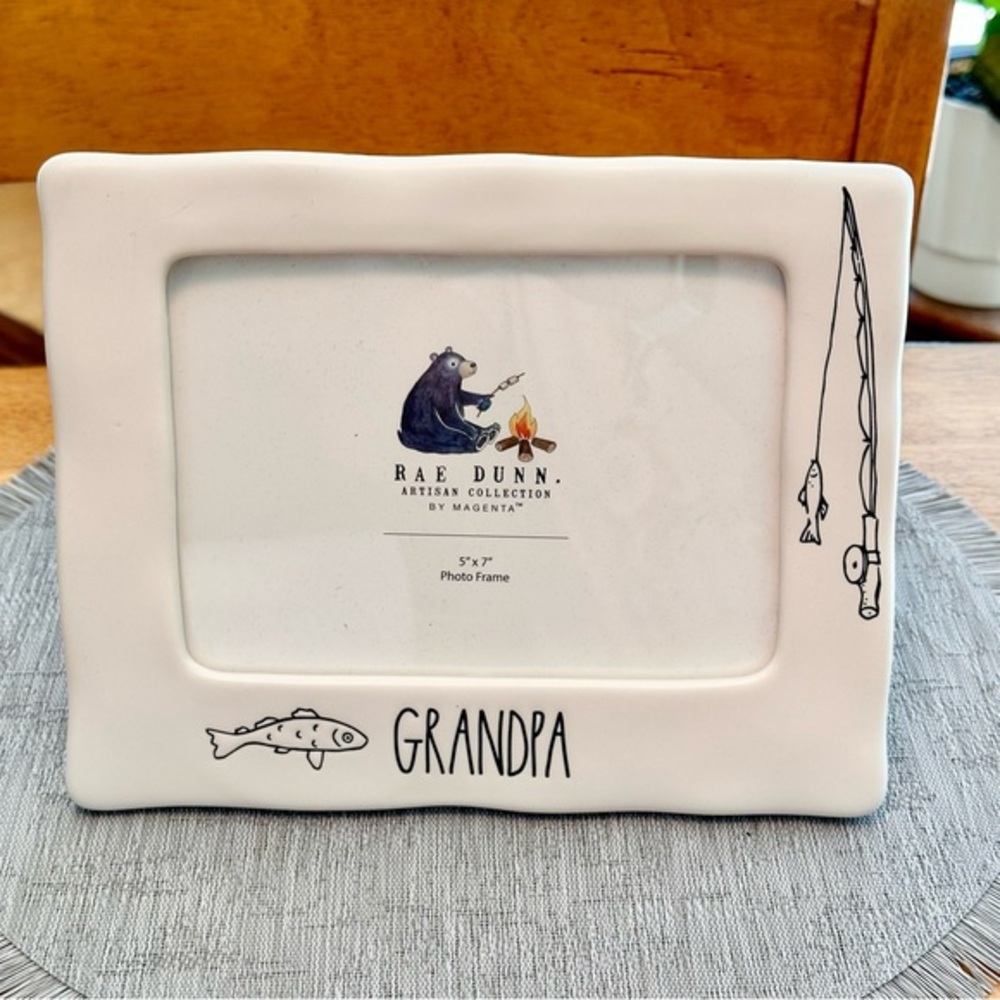 Rae Dunn GRANDPA Fish & Fishing Pole Ceramic Picture Frame BRAND NEW!!